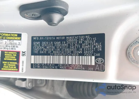 2015 Toyota Corolla L from USA, damaged, VIN 2T1BURHEXFC474859